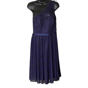 David's Bridal women's navy blue, mid-length formal dress, size 8,one shoulder,